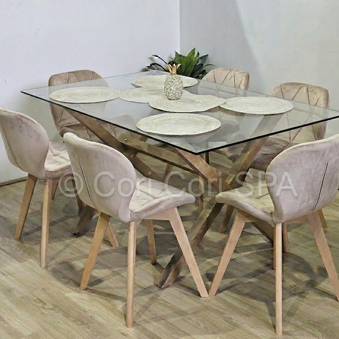 Comedor Medlock 140x90cm + 6 Sillas Mariposa Velvet  7
