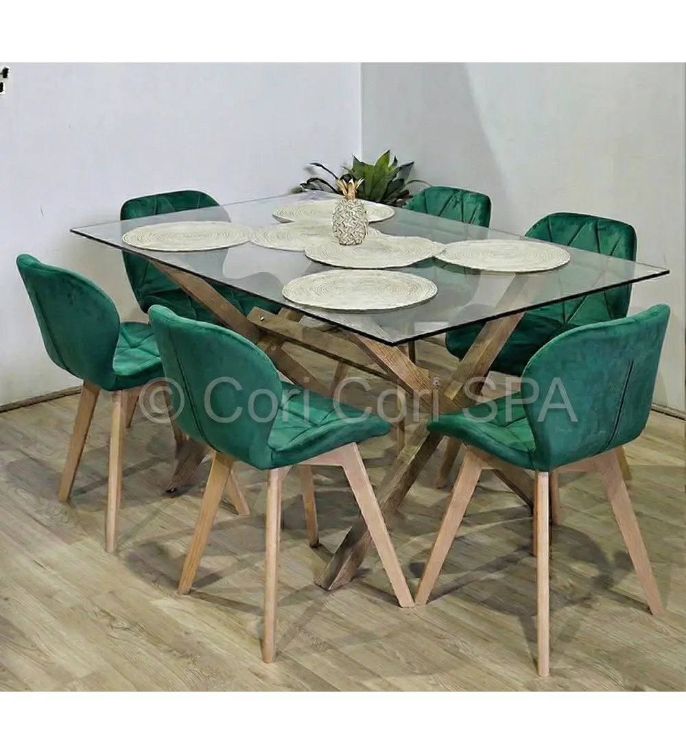 Comedor Medlock 140x90cm + 6 Sillas Mariposa Velvet 