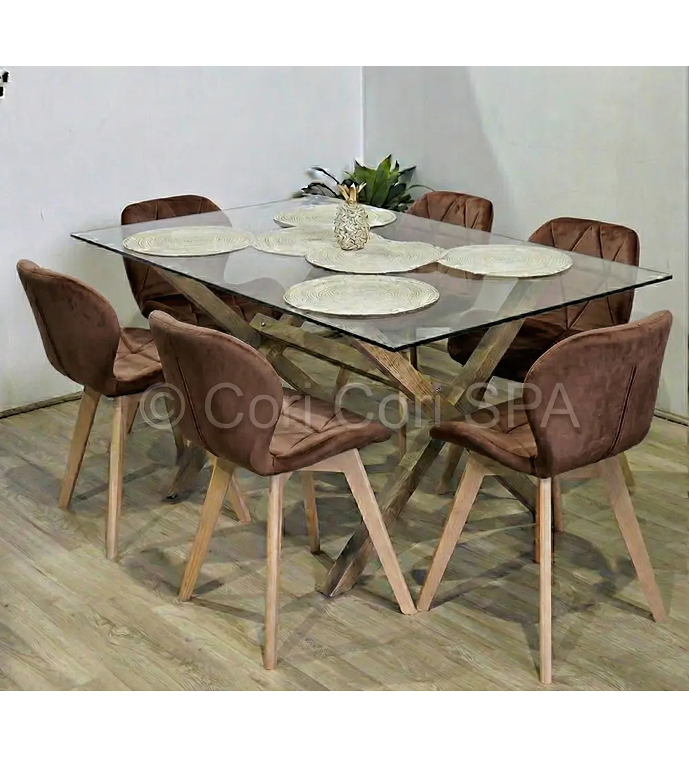 Comedor Medlock 140x90cm + 6 Sillas Mariposa Velvet 