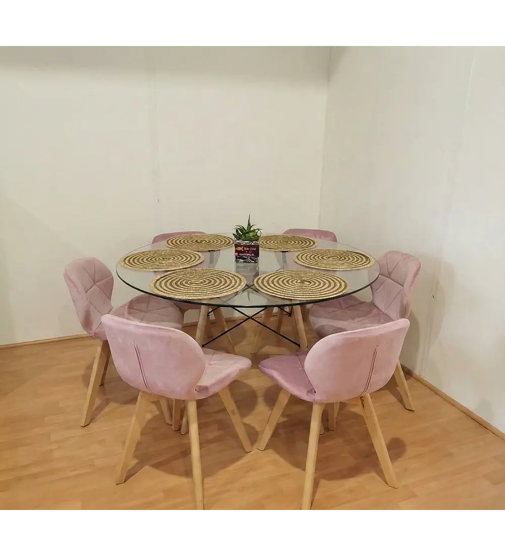 Comedor Eames Vidrio 120cms + 6 Sillas Mariposa Velvet