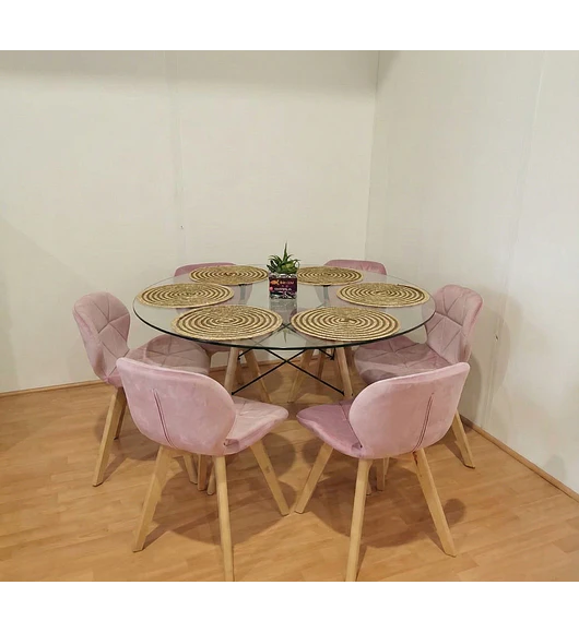 Comedor Eames Vidrio 120cms + 6 Sillas Mariposa Velvet