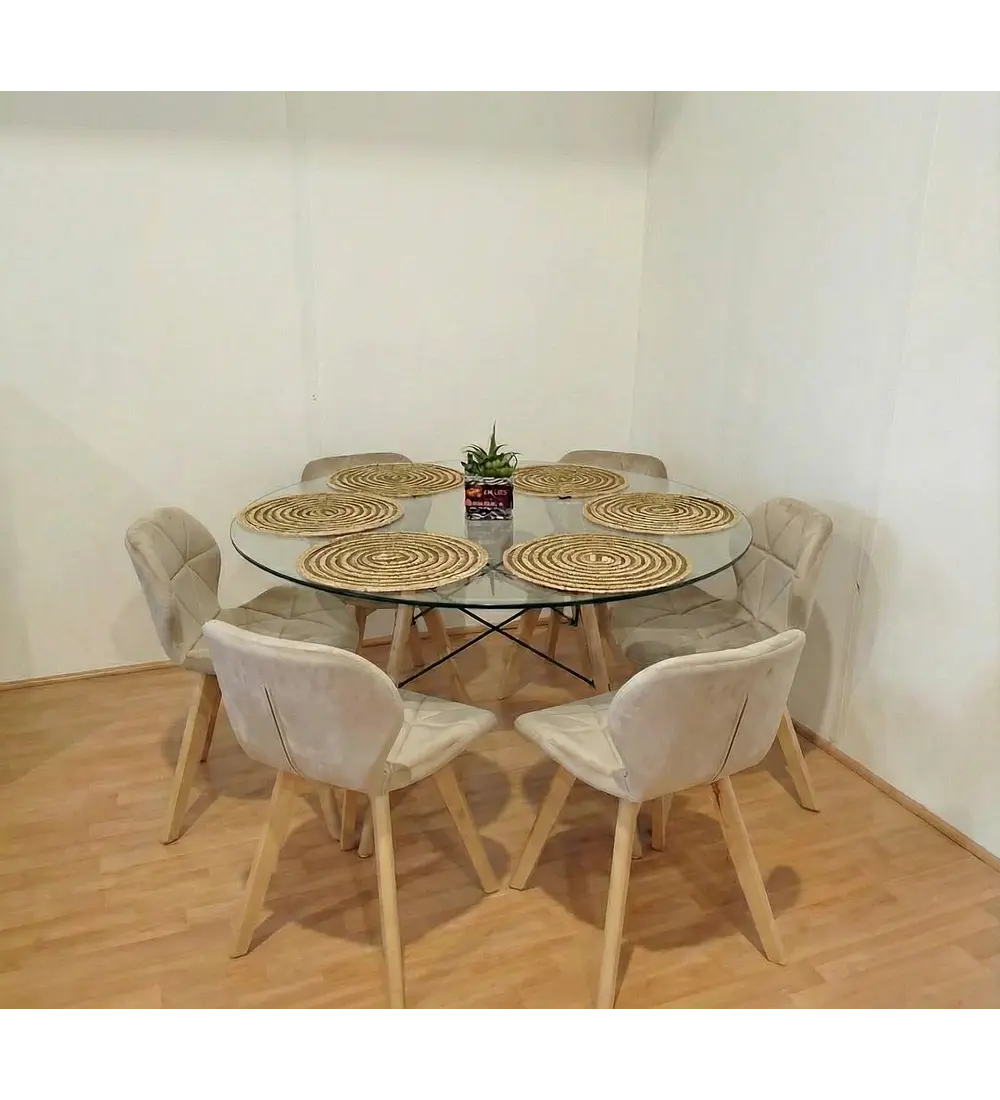 Comedor Eames Vidrio 120cms + 6 Sillas Mariposa Velvet