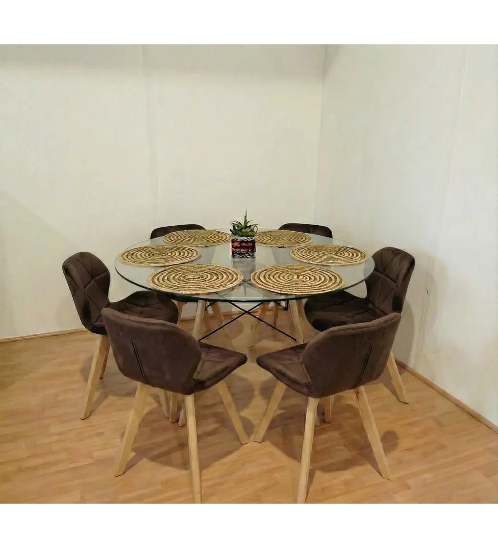 Comedor Eames Vidrio 120cms + 6 Sillas Mariposa Velvet