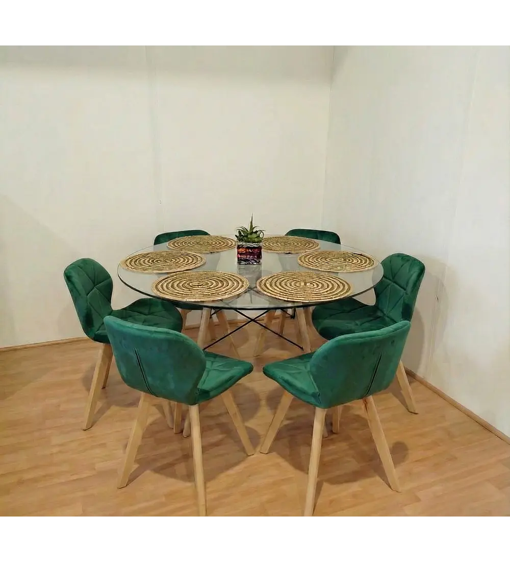 Comedor Eames Vidrio 120cms + 6 Sillas Mariposa Velvet