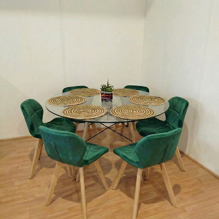 Comedor Eames Vidrio 120cms + 6 Sillas Mariposa Velvet 7