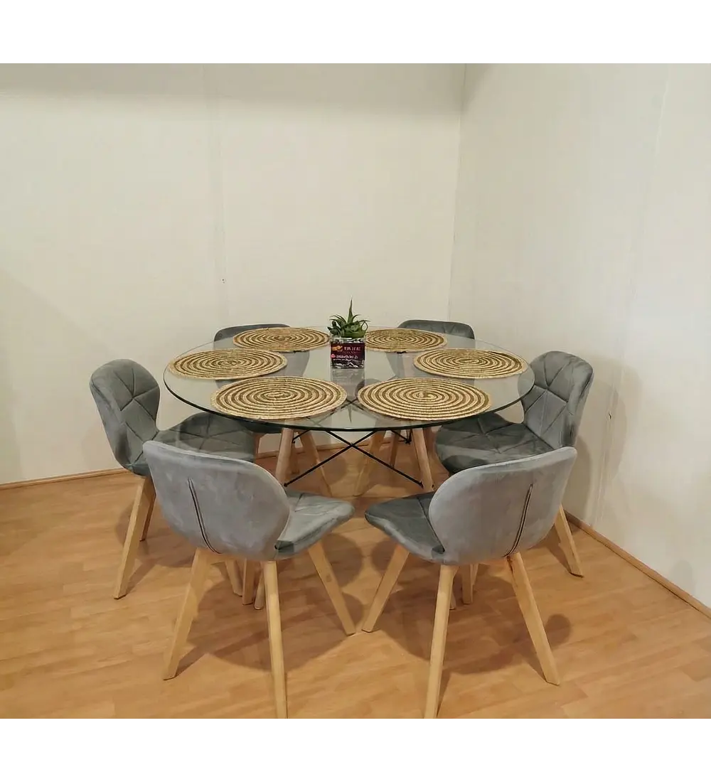 Comedor Eames Vidrio 120cms + 6 Sillas Mariposa Velvet