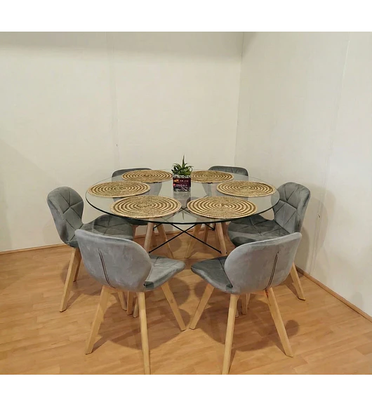 Comedor Eames Vidrio 120cms + 6 Sillas Mariposa Velvet