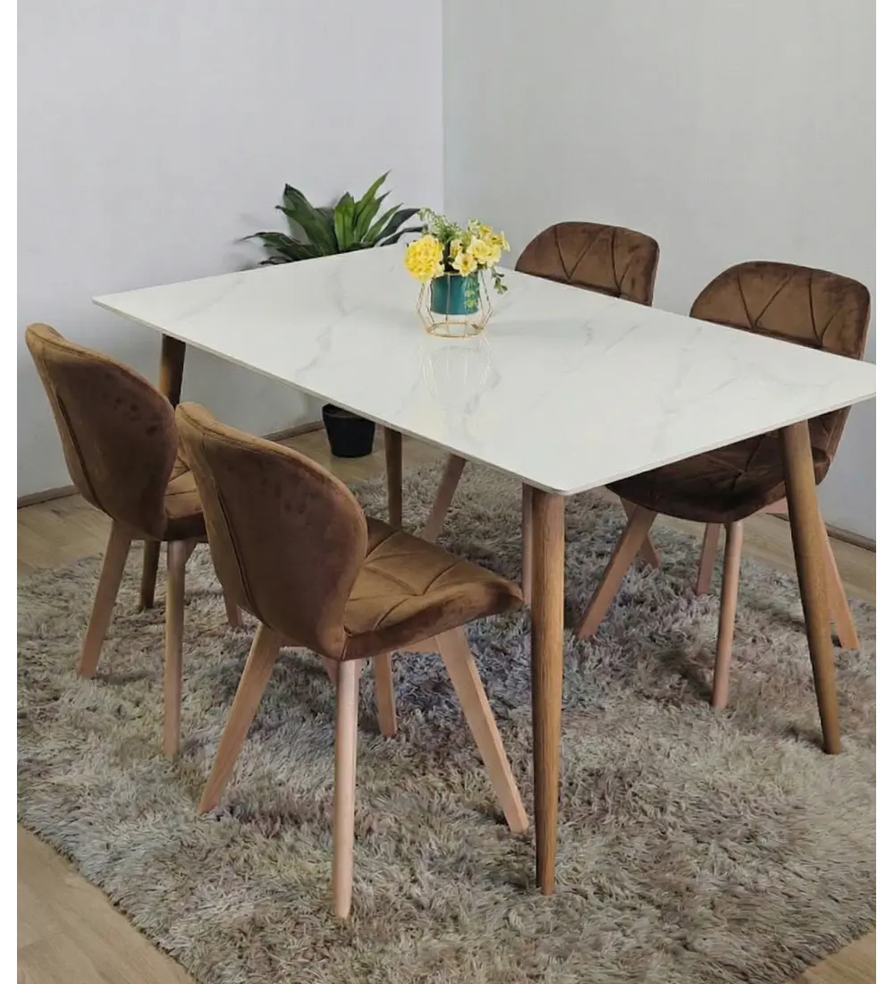 Comedor Mármol 120x80cm  + 4 Sillas Mariposa Velvet