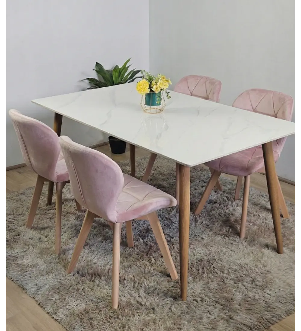 Comedor Mármol 120x80cm  + 4 Sillas Mariposa Velvet