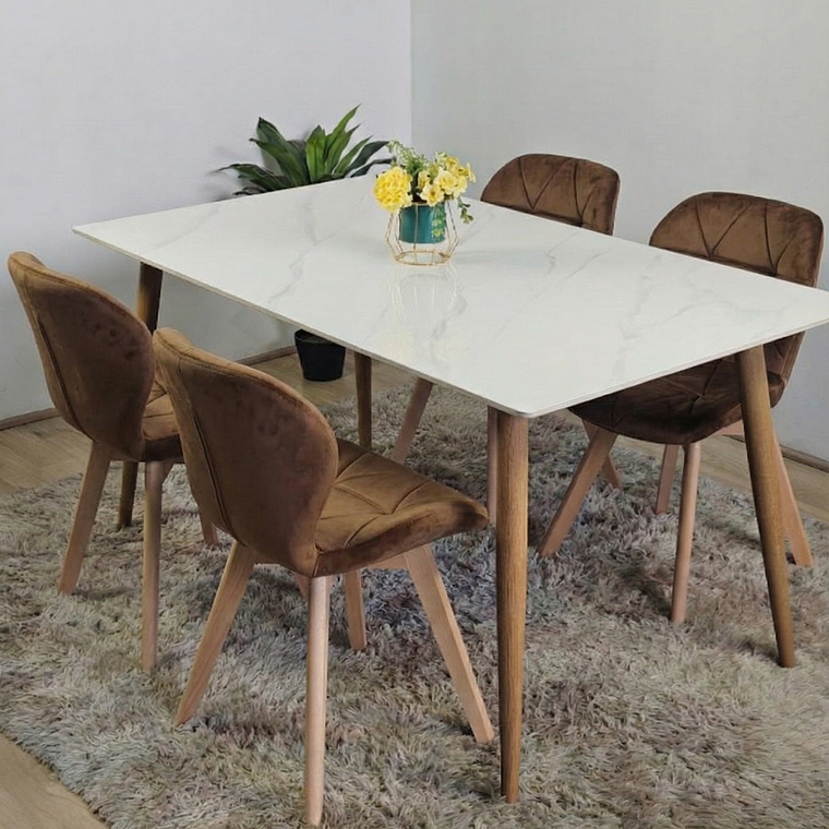 Comedor Mármol 120x80cm  + 4 Sillas Mariposa Velvet 12