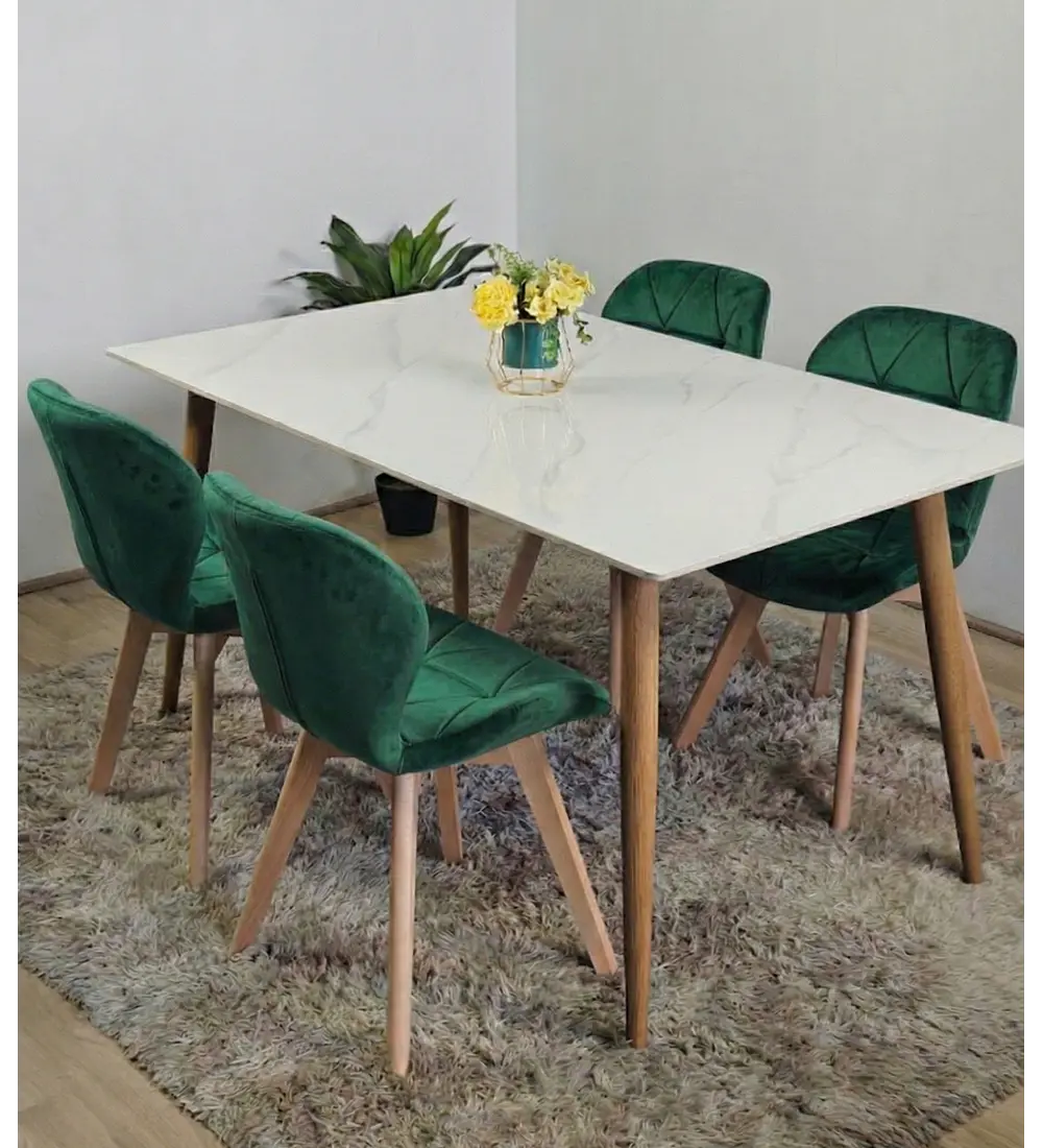 Comedor Mármol 120x80cm  + 4 Sillas Mariposa Velvet