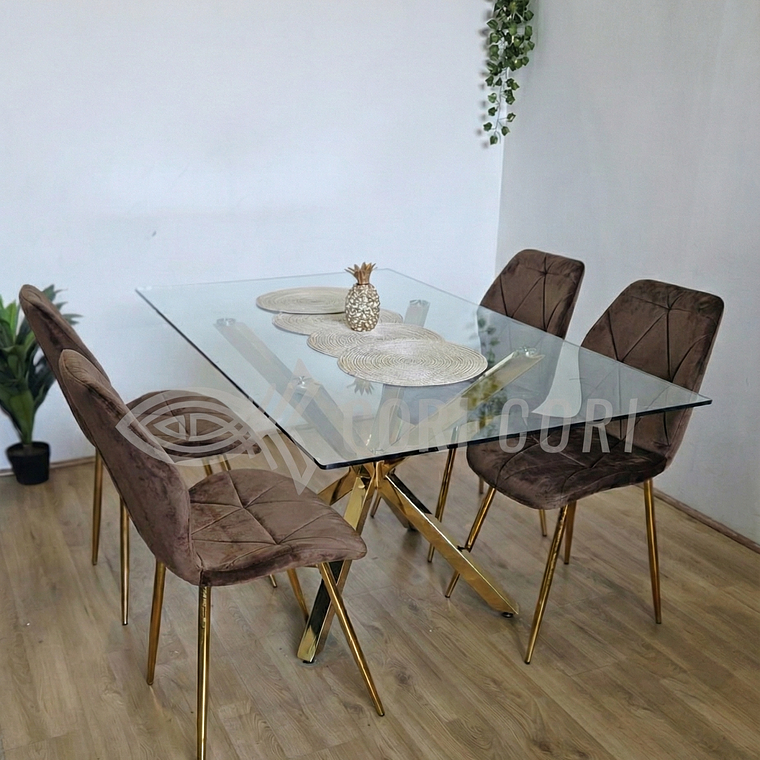 Comedor Madrid Dorada 140 x 80cm + 4 Sillas Fiori Velvet Gold 3