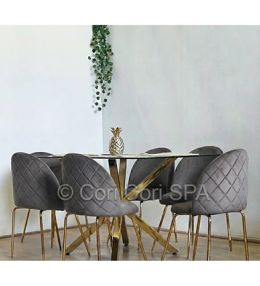 Comedor Madrid Dorada 140x80cms + 6 Sillas Bread Gold Velvet