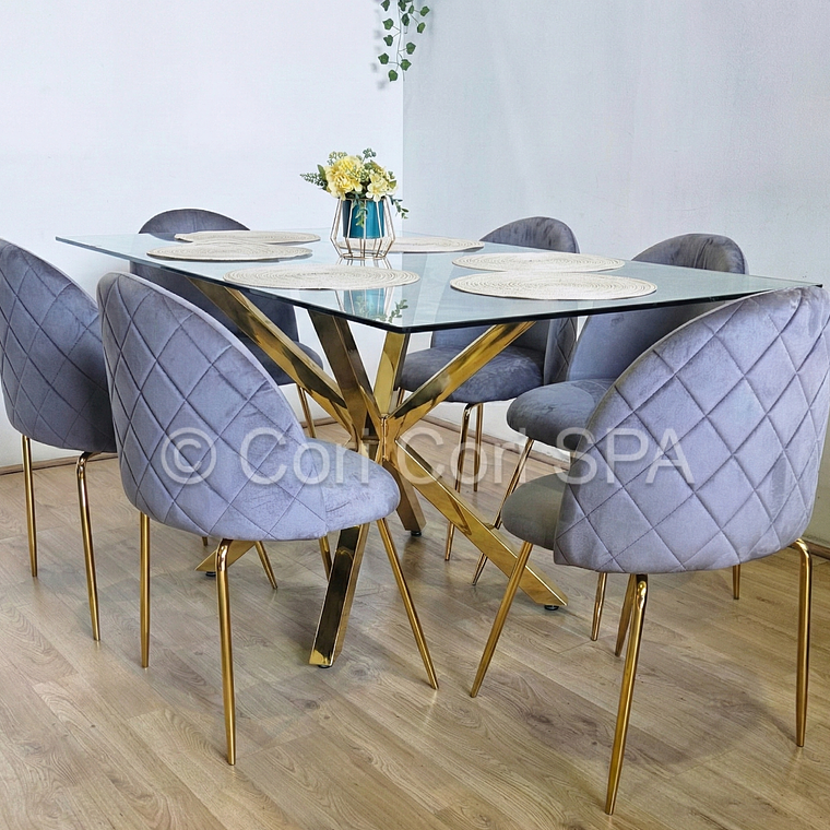 Comedor Madrid Dorada 140x80cms + 6 Sillas Bread Gold Velvet 9
