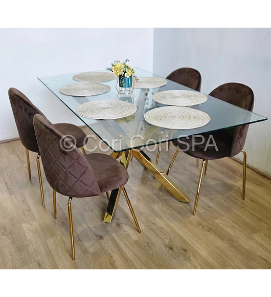 Comedor Madrid Dorada 140x80cms + 4 Sillas Bread Gold Velvet 