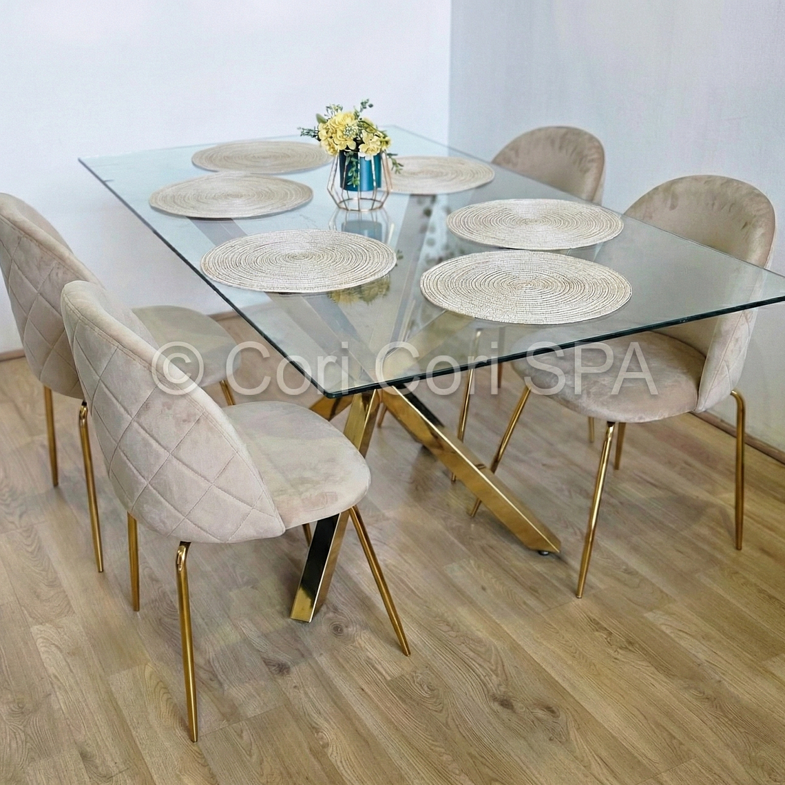 Comedor Madrid Dorada 140x80cms + 4 Sillas Bread Gold Velvet  3