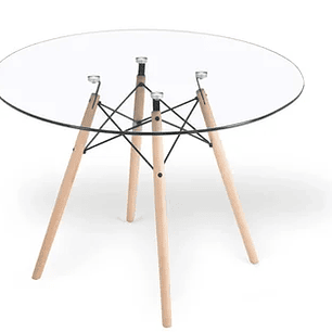 Comedor Eames Vidrio 100 cms + 4 Sillas Tulip Mesh