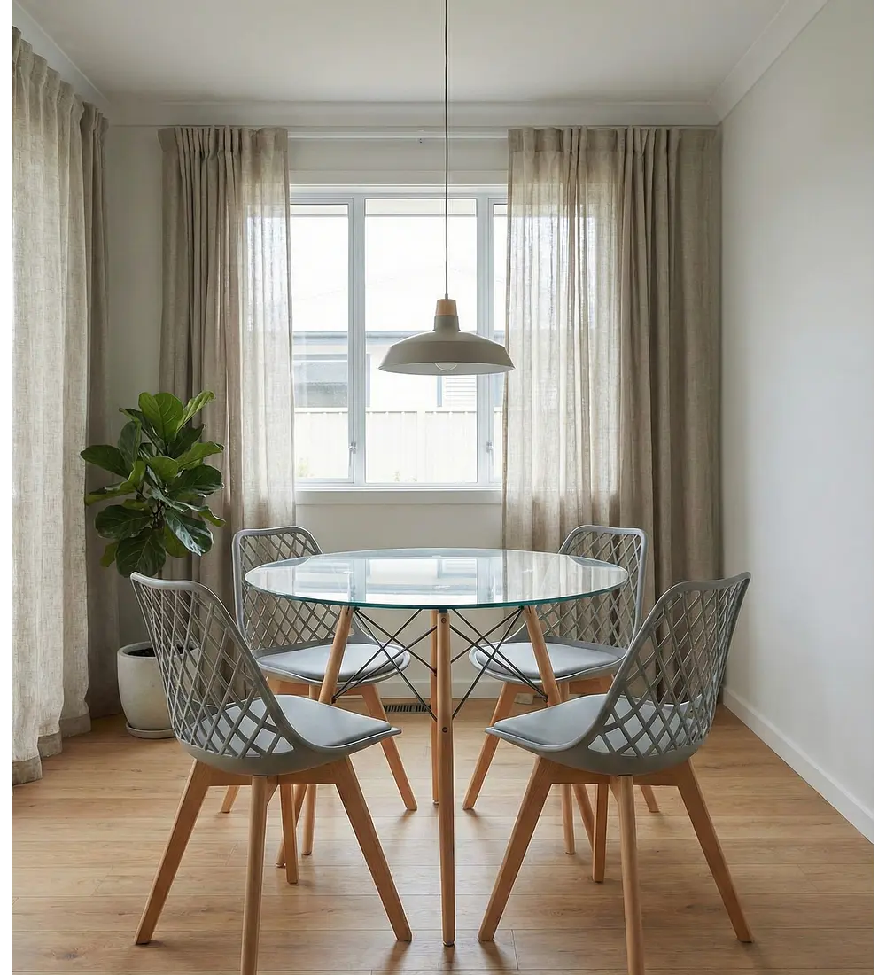Comedor Eames Vidrio 100 cms + 4 Sillas Tulip Mesh