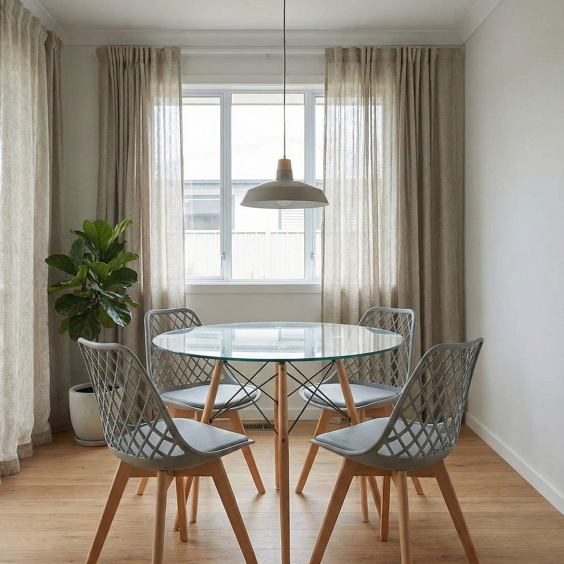 Comedor Eames Vidrio 100 cms + 4 Sillas Tulip Mesh 3