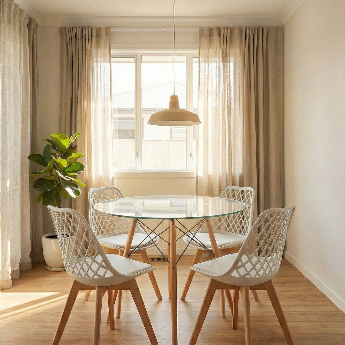 Comedor Eames Vidrio 100 cms + 4 Sillas Tulip Mesh 5