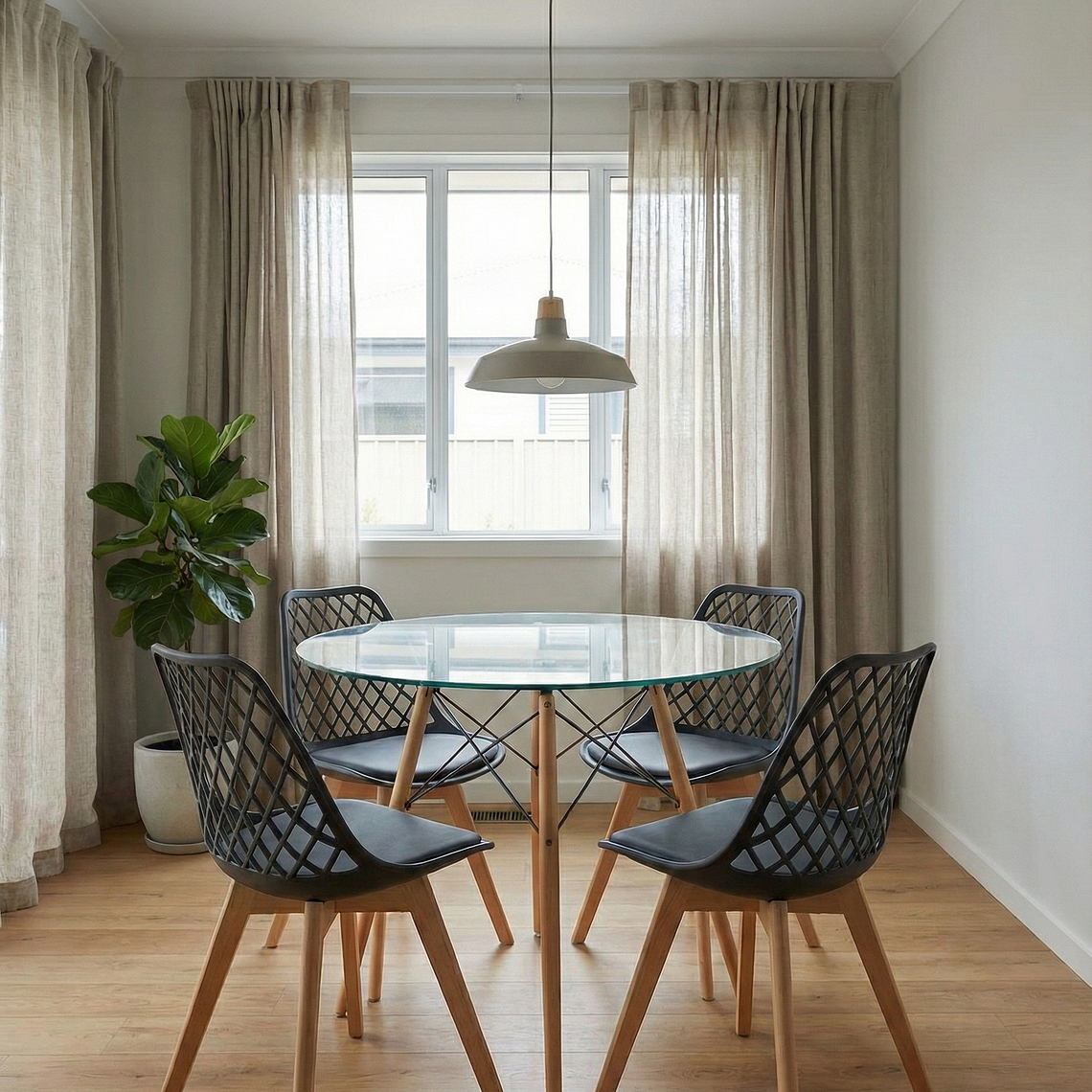 Comedor Eames Vidrio 100 cms + 4 Sillas Tulip Mesh 6