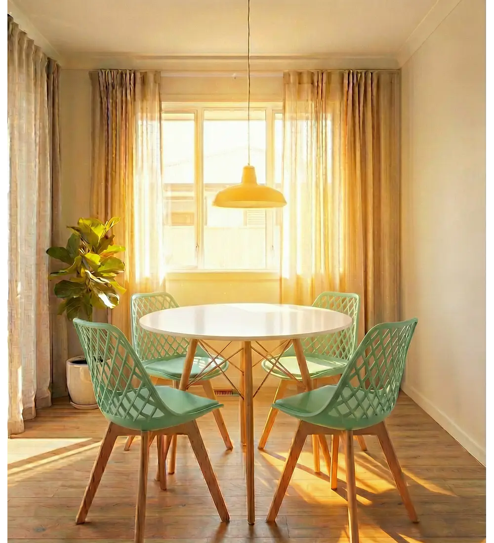 Comedor Eames Vidrio 100 cms + 4 Sillas Tulip Mesh