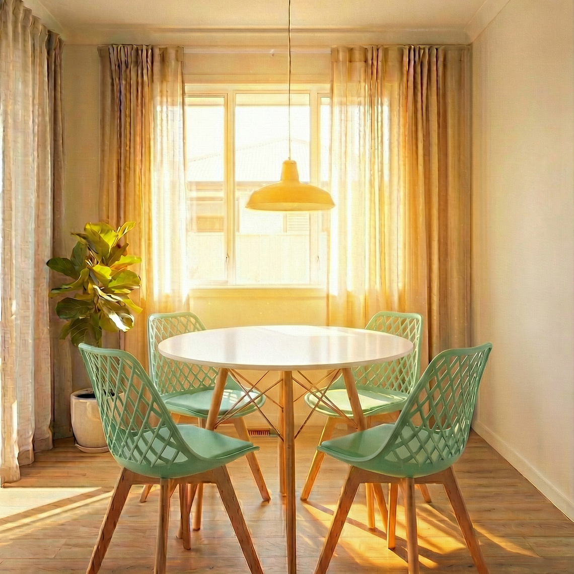 Comedor Eames Vidrio 100 cms + 4 Sillas Tulip Mesh 7