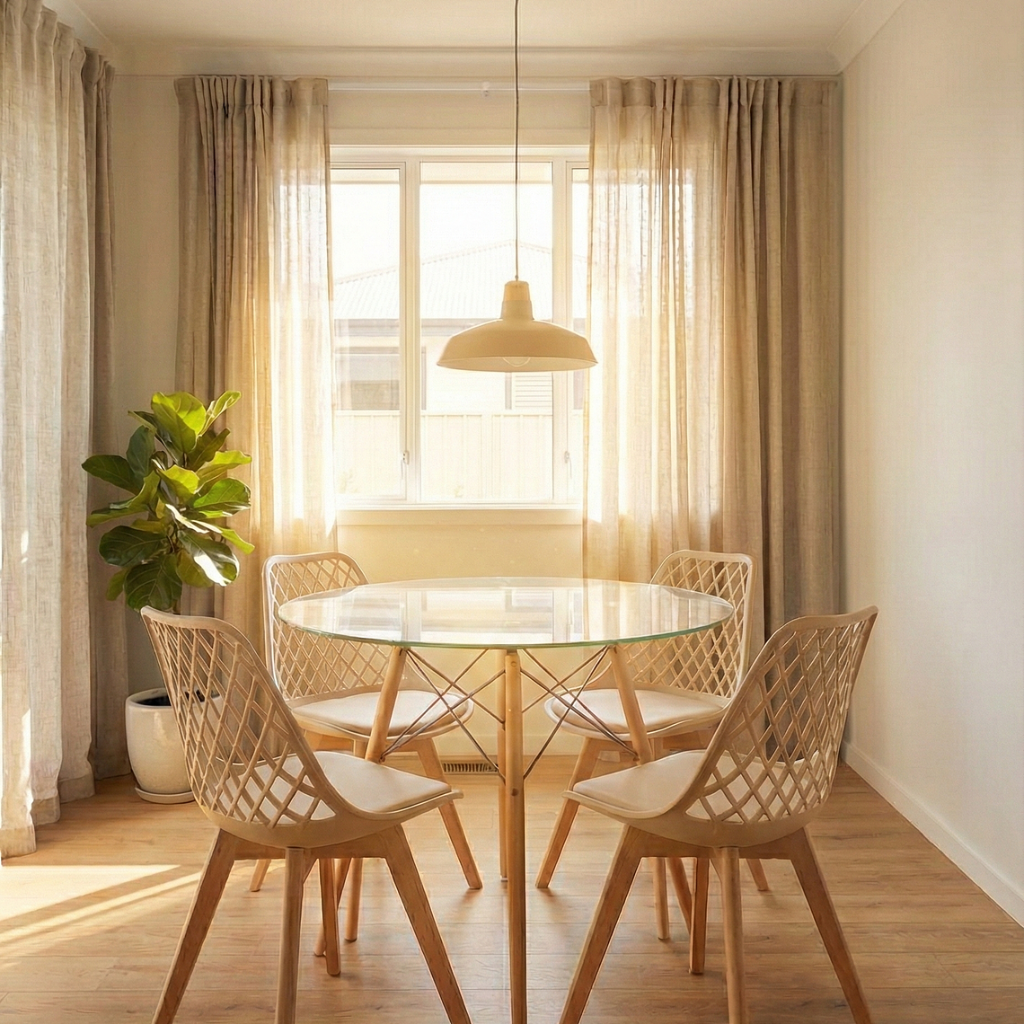 Comedor Eames Vidrio 100 cms + 4 Sillas Tulip Mesh 9