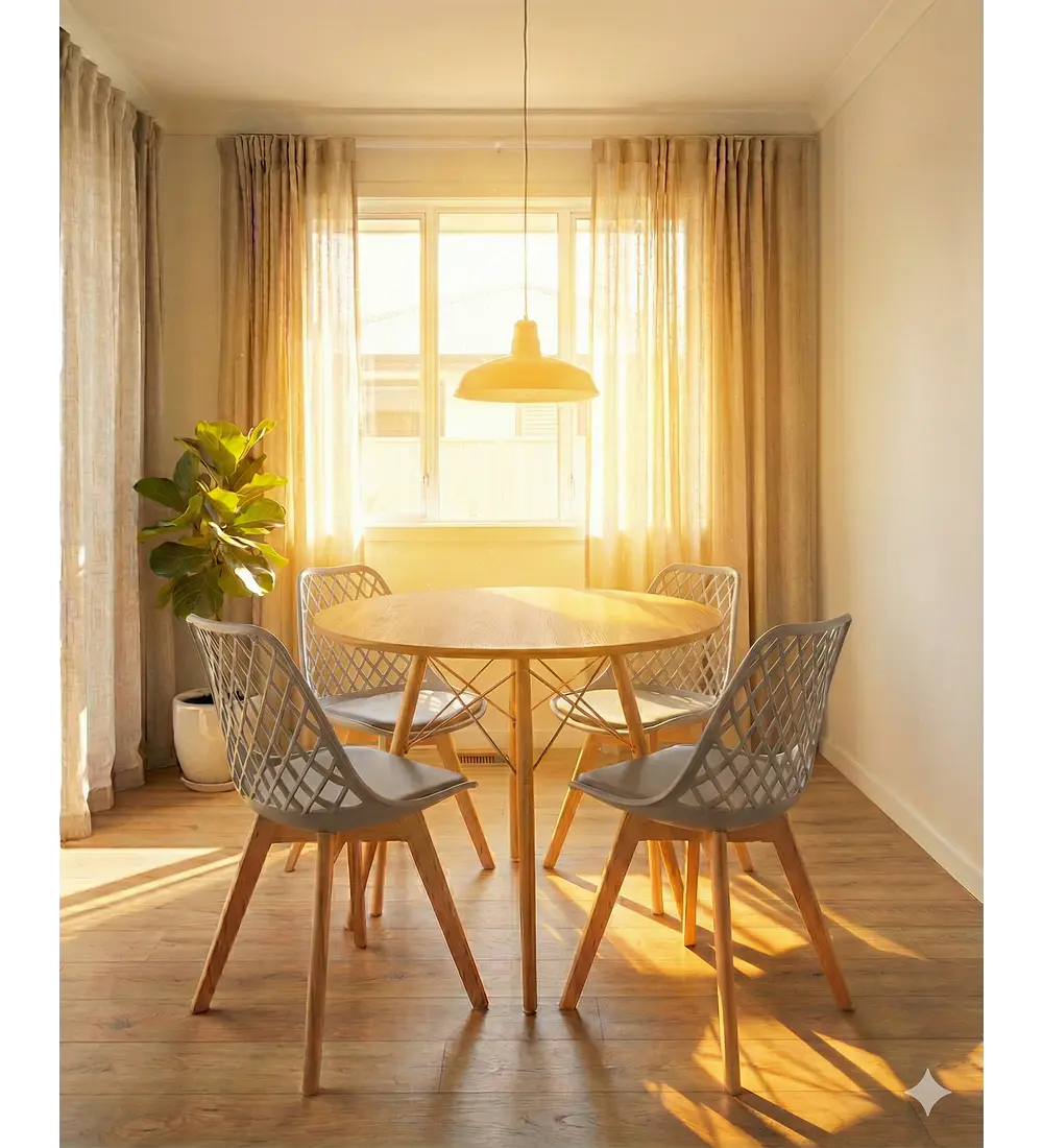 Comedor Eames Wood 120 cms + 4 Sillas Tulip Mesh