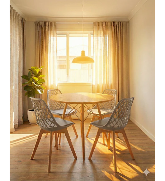 Comedor Eames Wood 120 cms + 4 Sillas Tulip Mesh
