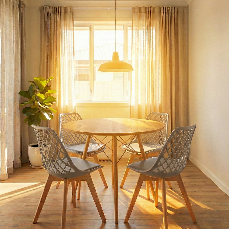 Comedor Eames Wood 120 cms + 4 Sillas Tulip Mesh 1