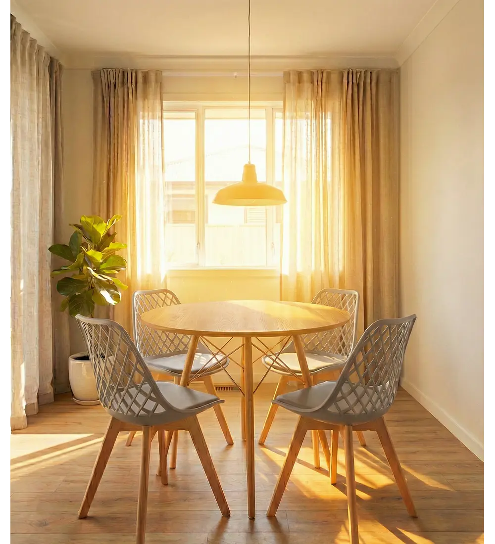 Comedor Eames Wood 120 cms + 4 Sillas Tulip Mesh