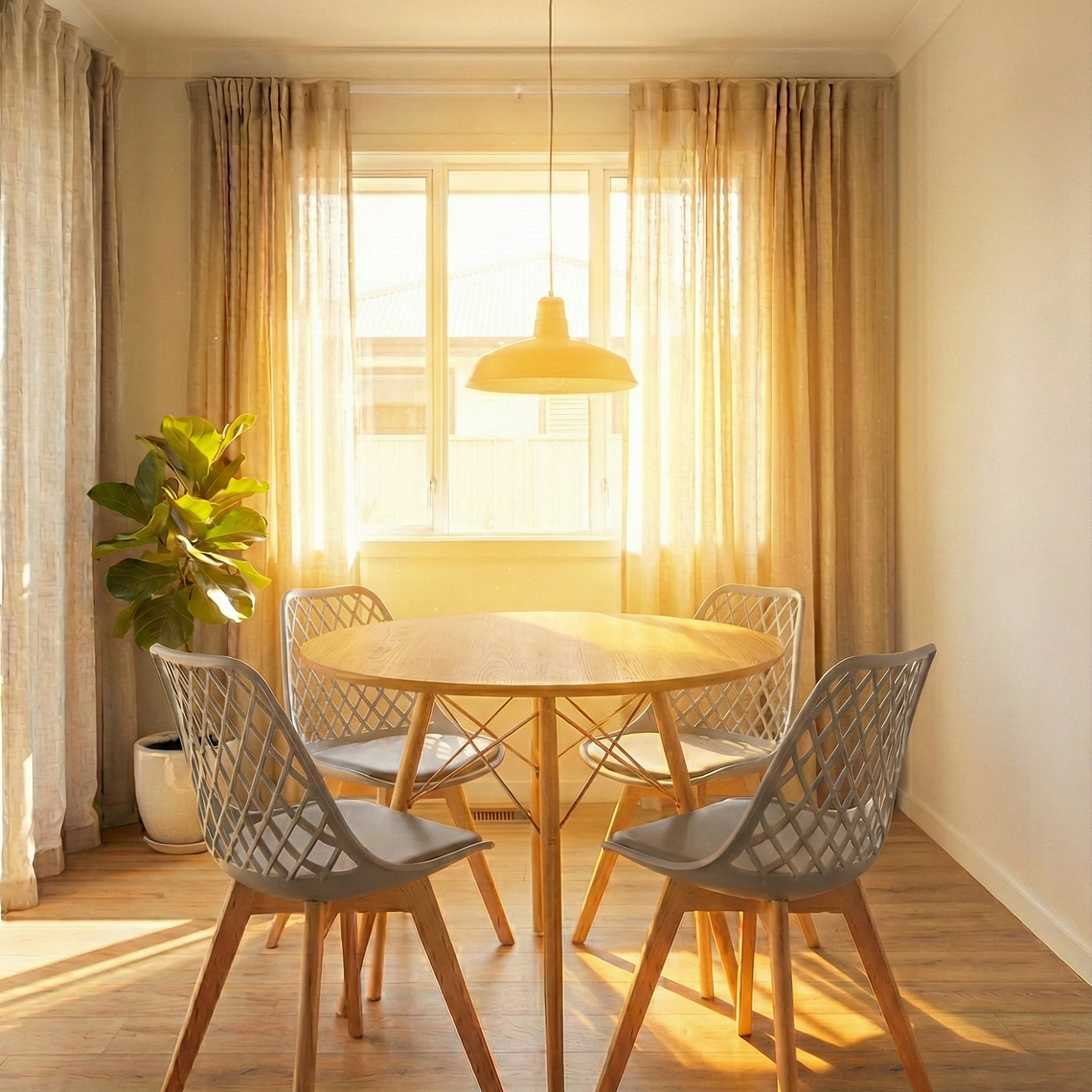 Comedor Eames Wood 120 cms + 4 Sillas Tulip Mesh 2