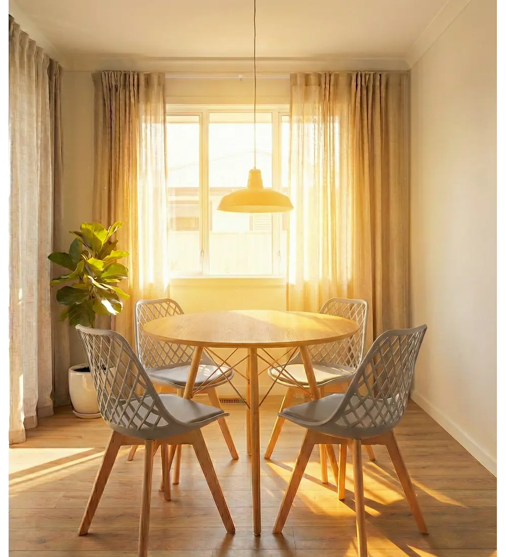 Comedor Eames Wood 120 cms + 4 Sillas Tulip Mesh