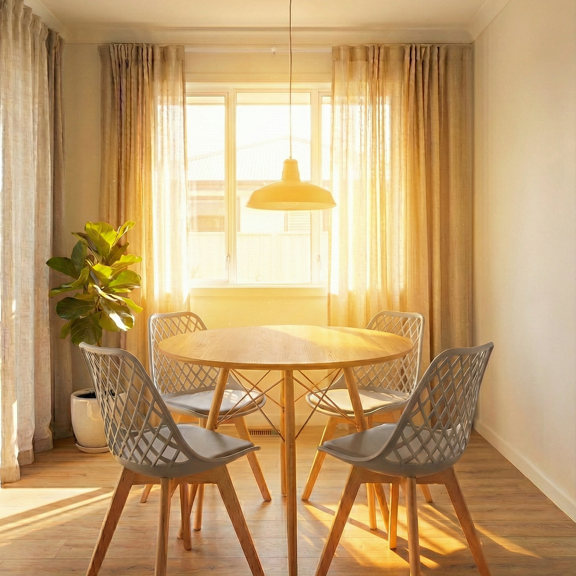 Comedor Eames Wood 120 cms + 4 Sillas Tulip Mesh 3