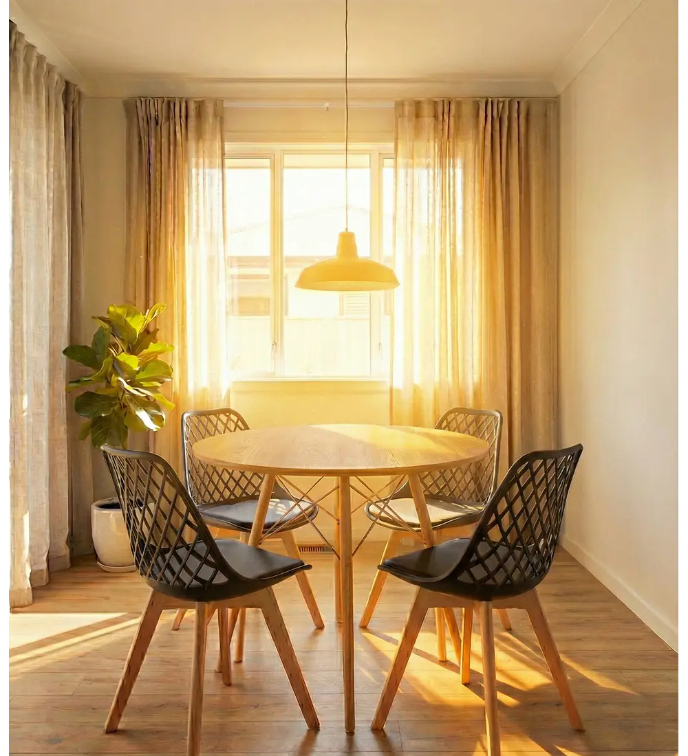 Comedor Eames Wood 120 cms + 4 Sillas Tulip Mesh