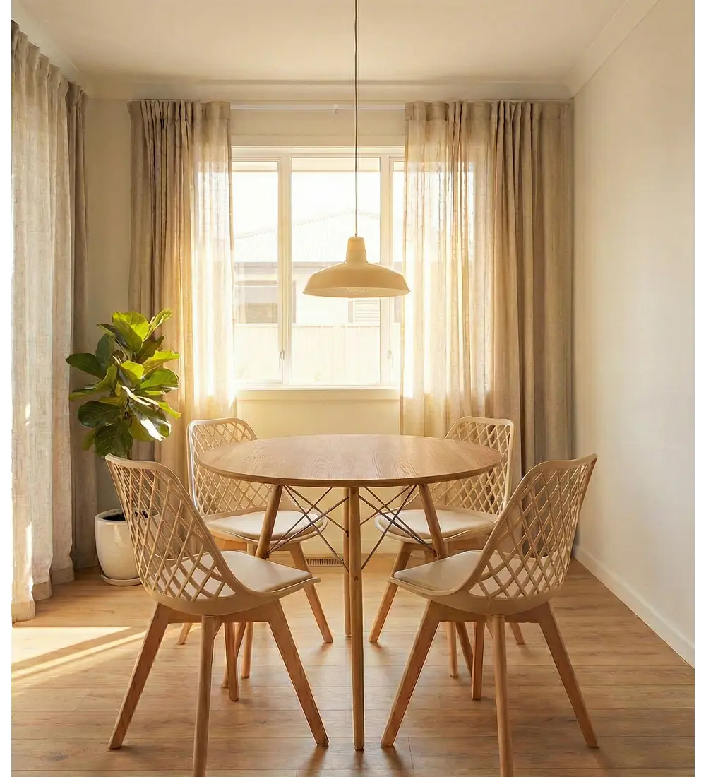 Comedor Eames Wood 120 cms + 4 Sillas Tulip Mesh