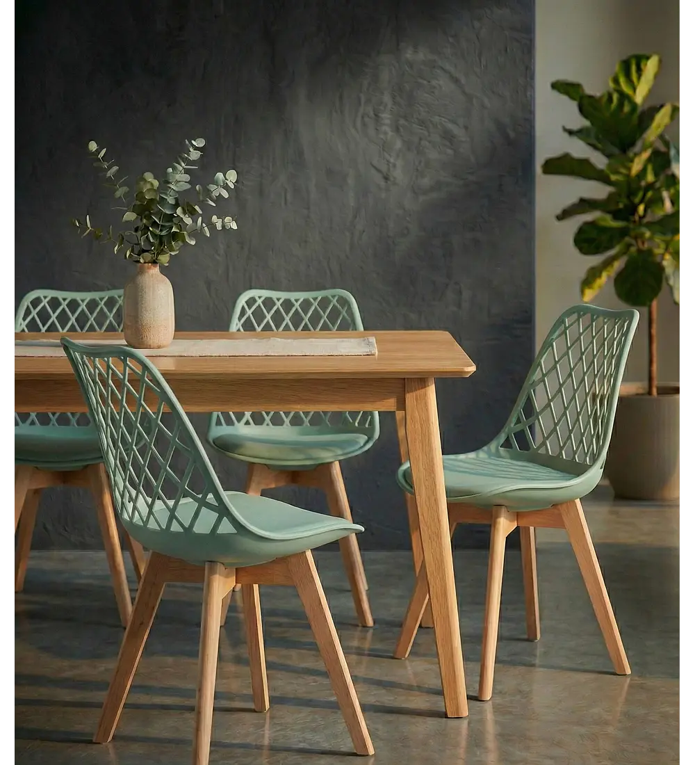 Comedor Eames Wood 120 cms + 4 Sillas Tulip Mesh