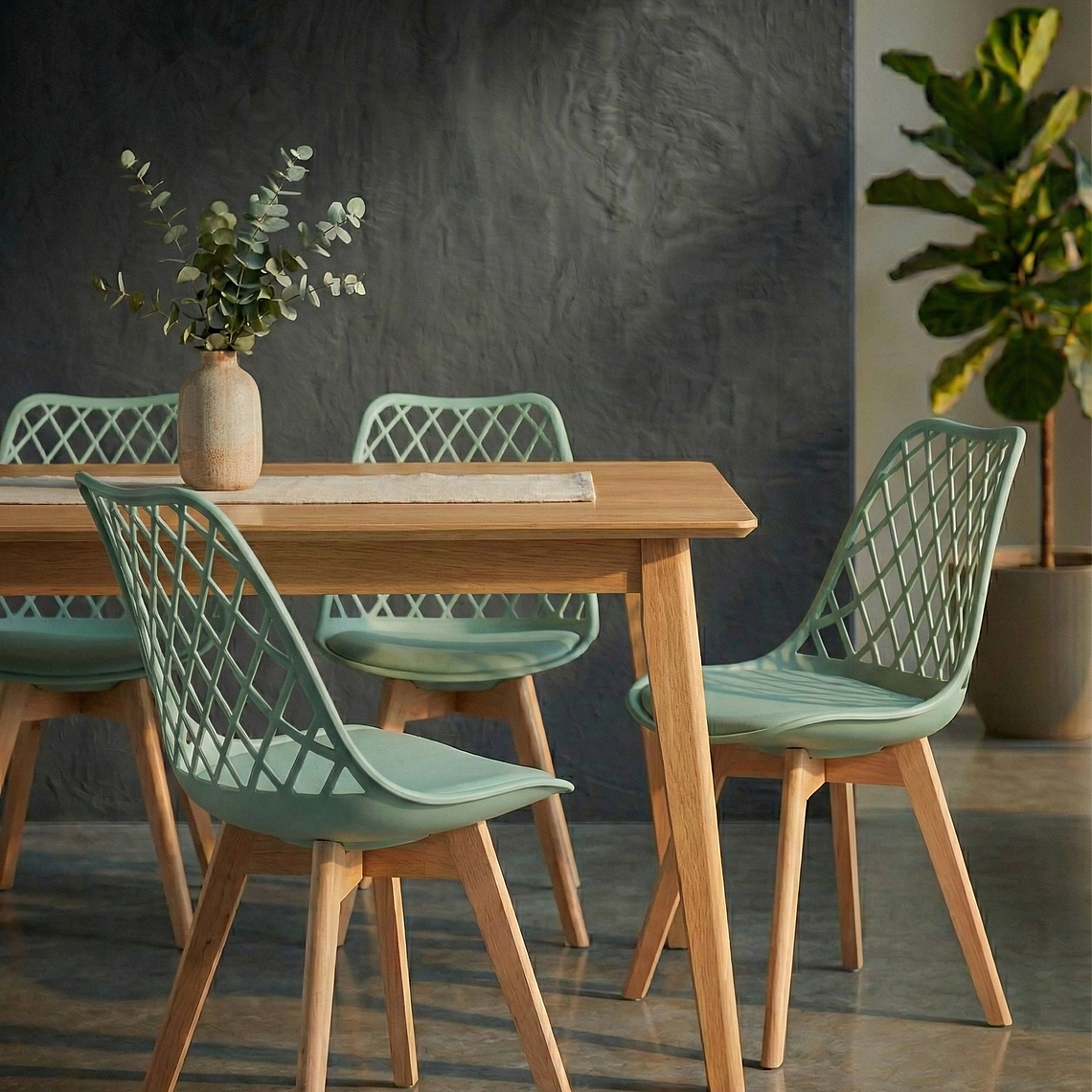 Comedor Eames Wood 120 cms + 4 Sillas Tulip Mesh 6