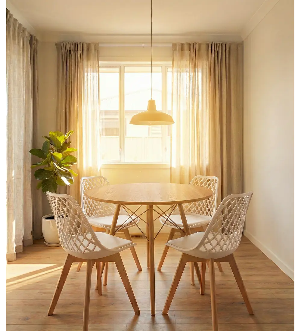 Comedor Eames Wood 120 cms + 4 Sillas Tulip Mesh