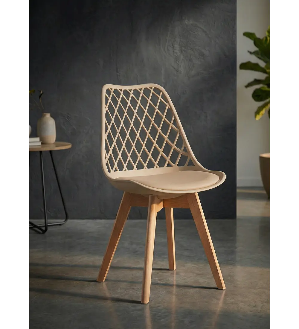 Comedor Eames Vidrio 100 cms + 4 Sillas Tulip Mesh