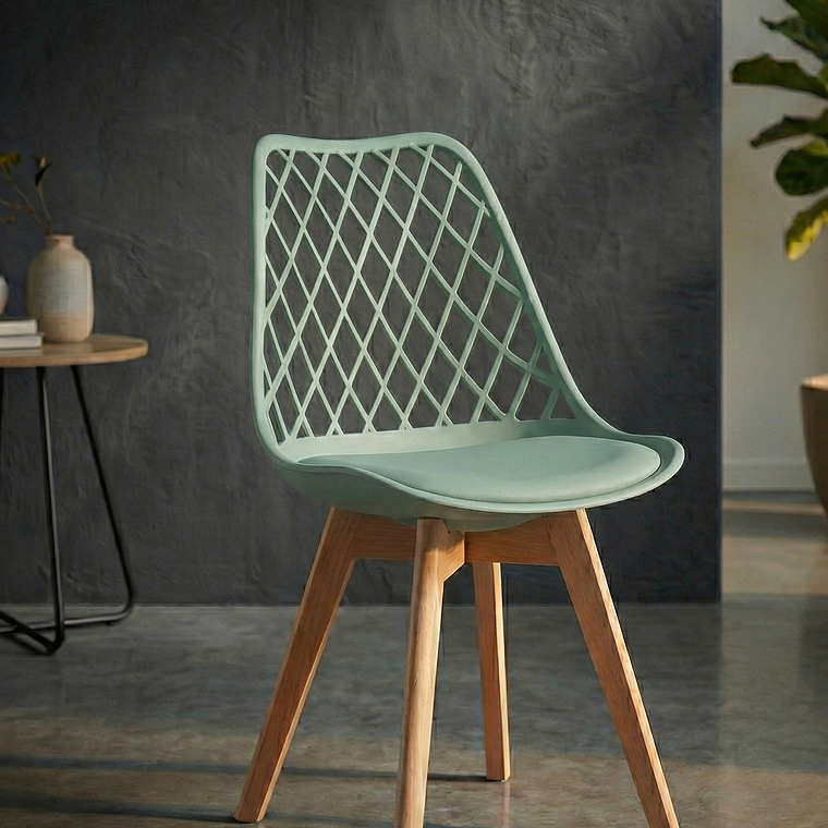 Comedor Eames Vidrio 100 cms + 4 Sillas Tulip Mesh 12