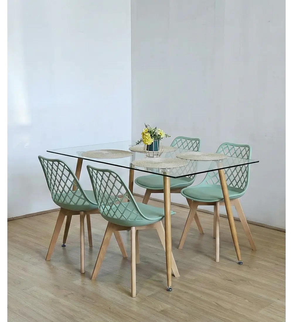 Comedor Rubi 120x80cm + 4 Sillas Tulip Mesh