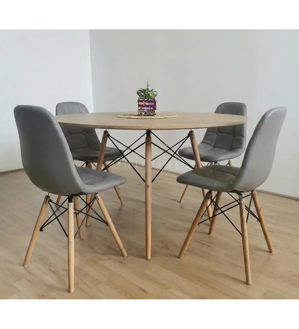 Comedor Mesa Wood 120cm + 4 Sillas Eames Capitonne