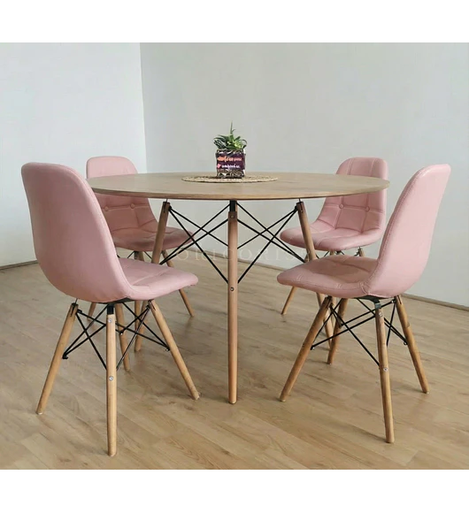 Comedor Mesa Wood 120cm + 4 Sillas Eames Capitonne