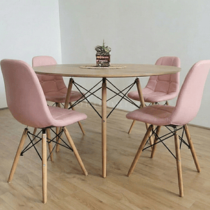 Comedor Mesa Wood 120cm + 4 Sillas Eames Capitonne