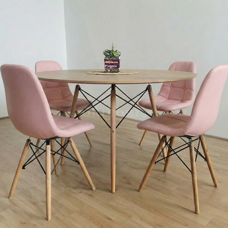 Comedor Mesa Wood 120cm + 4 Sillas Eames Capitonne 1