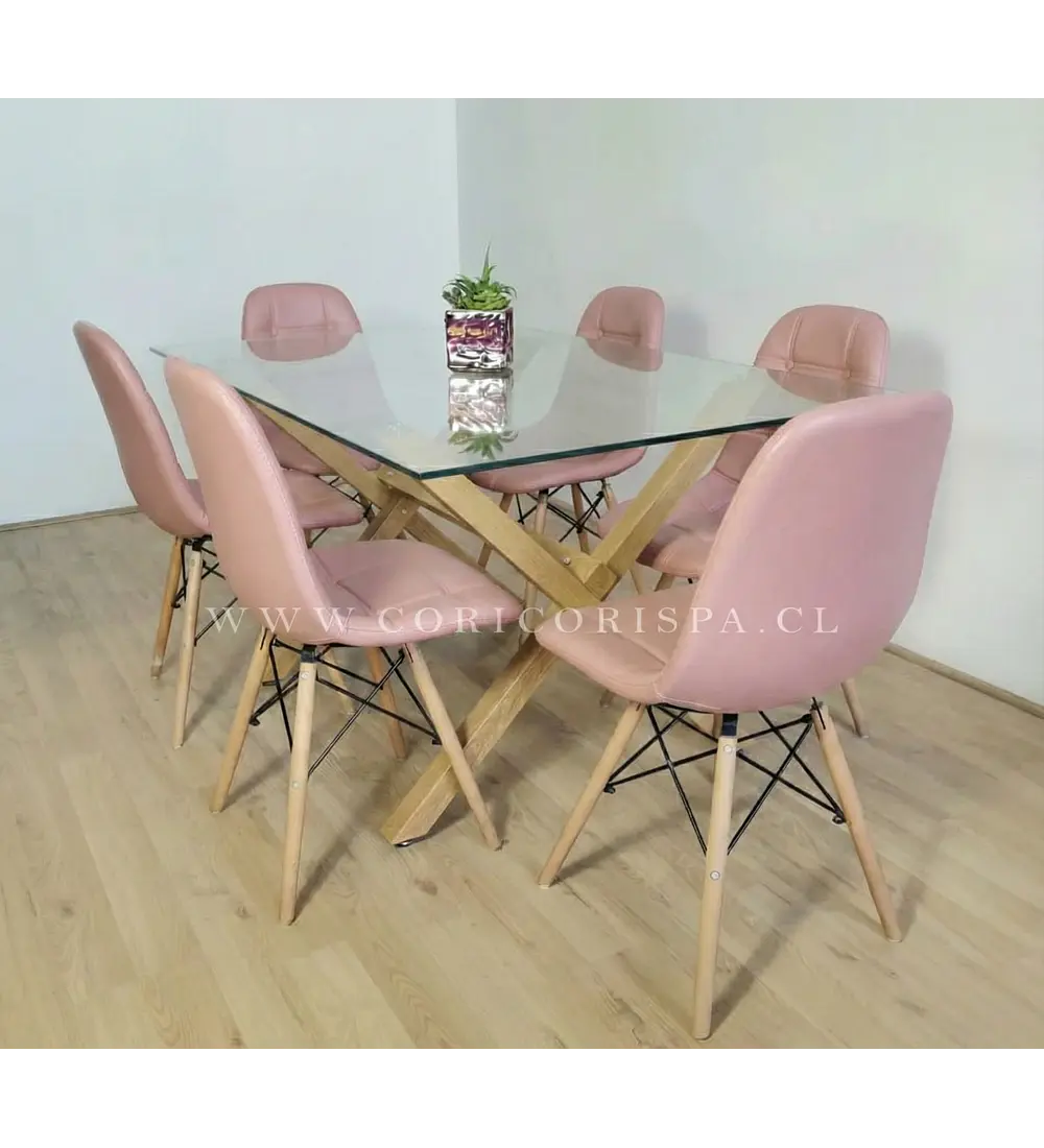 Comedor Medlock 140x90cm + 6 Sillas Capitonné Eames