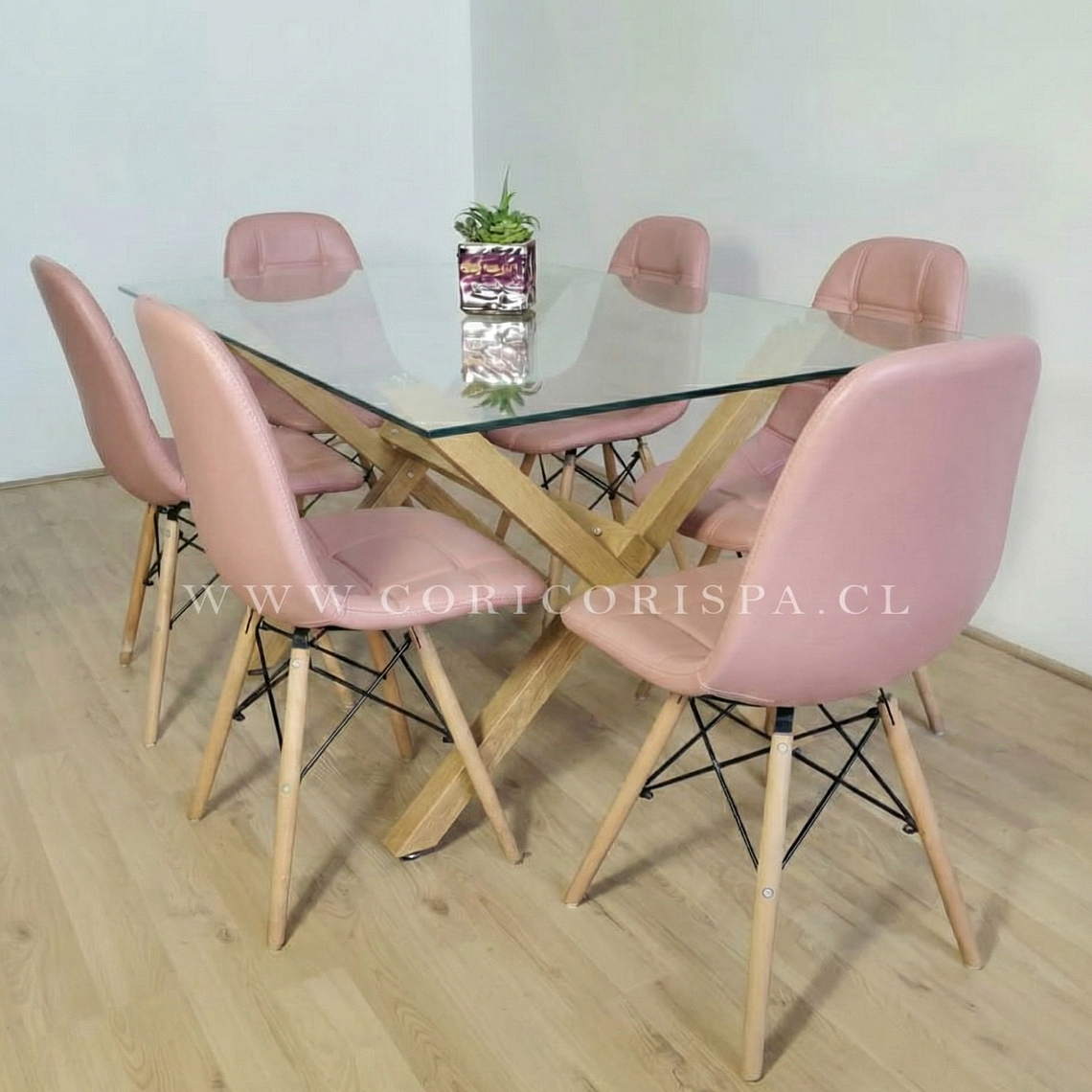 Comedor Medlock 140x90cm + 6 Sillas Capitonné Eames 4