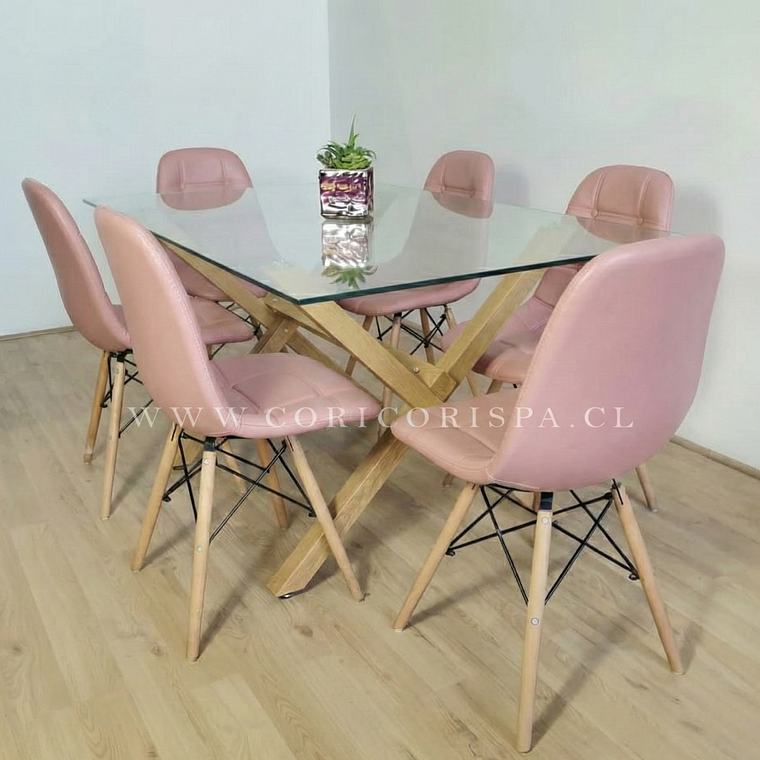 Comedor Medlock 140x90cm + 6 Sillas Capitonné Eames 4